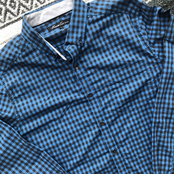 Kenneth Cole Blue Checker Button Down - Picture 2 of 7
